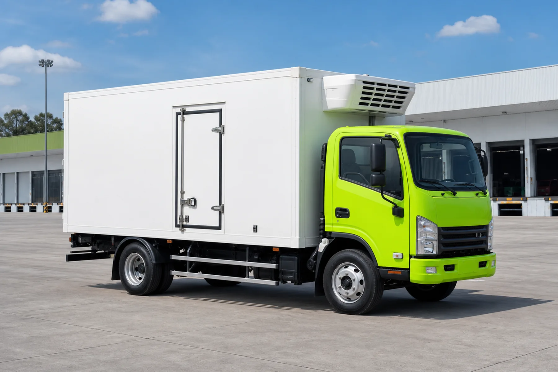 Detalle de camión sencillo refrigerado para distribución regional